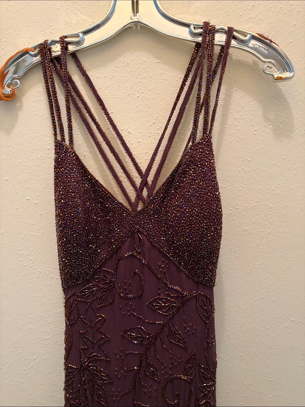 Elegant Beaded Brown Evening Gown